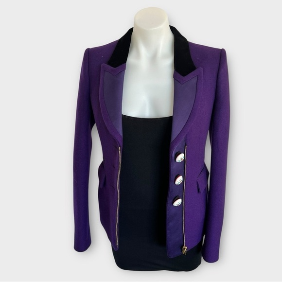 Balenciaga Schoolboy Blazer Purple Velvet Trim – F/W 2007 – Sz 38 Made in Italy - Picture 3 of 16